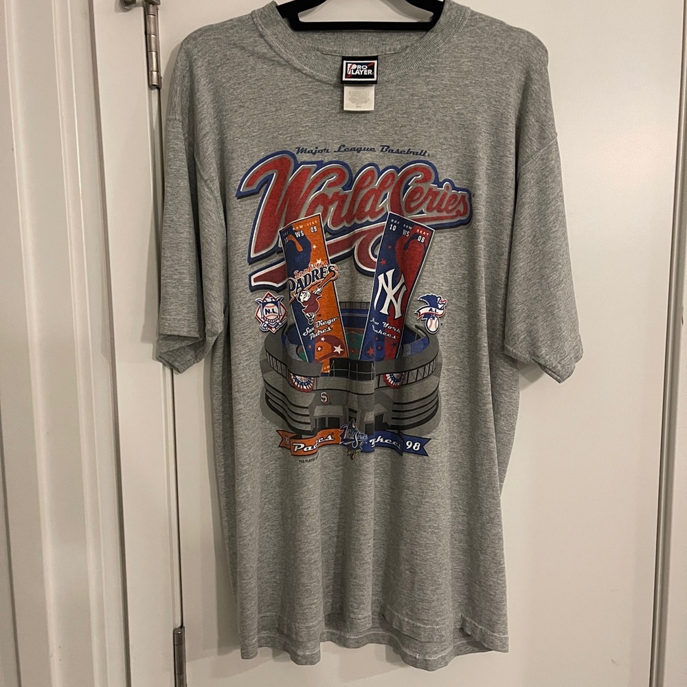 Pro Player Grey World Series Graphic Tee with Red & Blue Accents